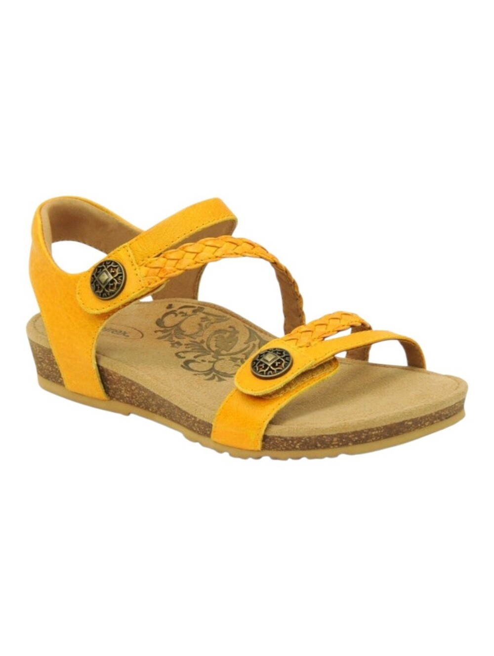 Aetrex Jillian Braided Leather Quarter Strap Sandals Sz 8 Golden Yellow
